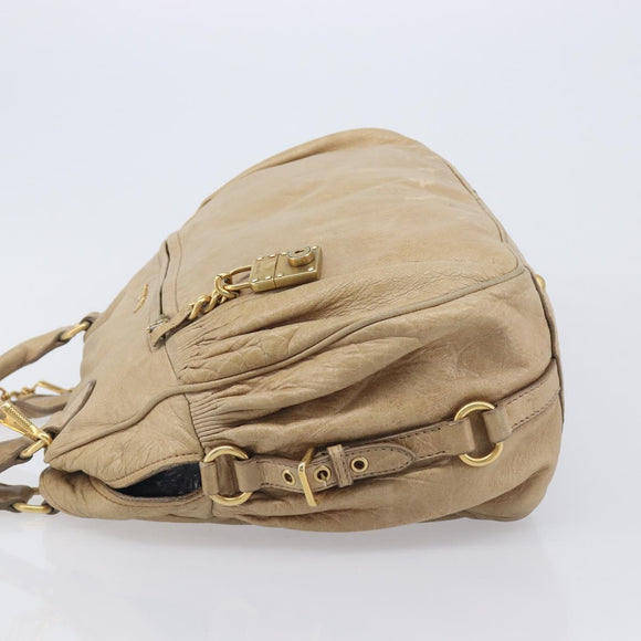Miu Miu Hand Bag Leather 2way Beige Gold Auth 212969