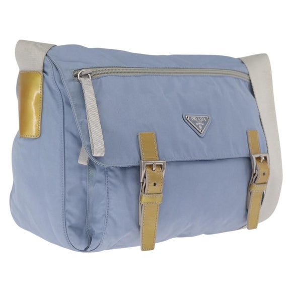 PRADA Shoulder Bag Nylon Light Blue Silver Auth 212972A