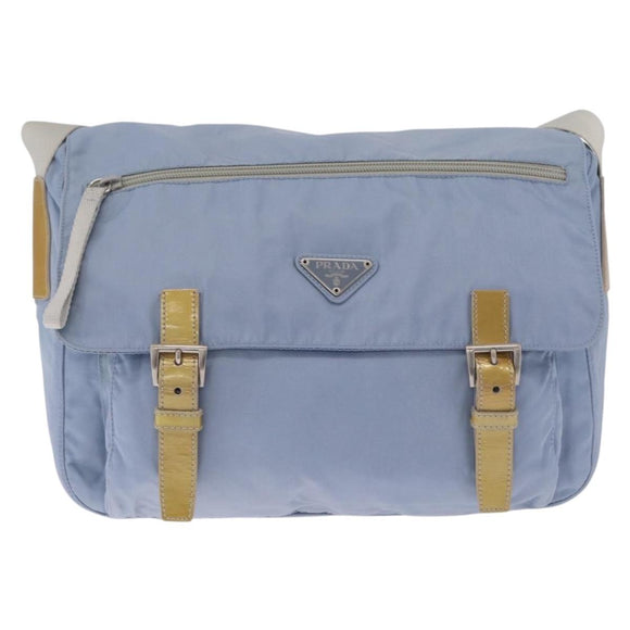 PRADA Shoulder Bag Nylon Light Blue Silver Auth 212972A