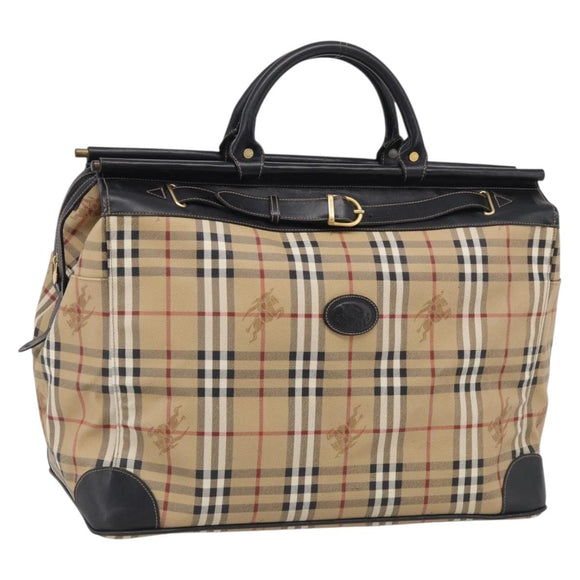 Burberrys Nova Check Boston Bag PVC Beige Gold Auth 212973