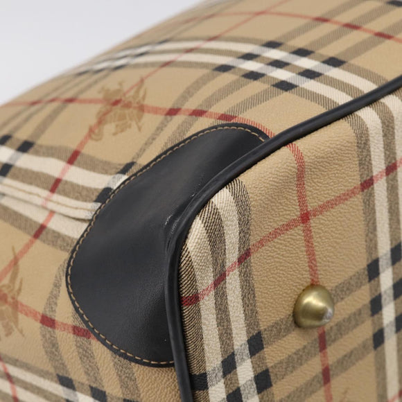 Burberrys Nova Check Boston Bag PVC Beige Gold Auth 212973