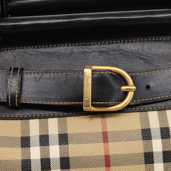 Burberrys Nova Check Boston Bag PVC Beige Gold Auth 212973
