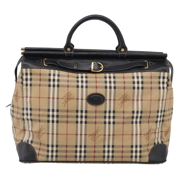 Burberrys Nova Check Boston Bag PVC Beige Gold Auth 212973