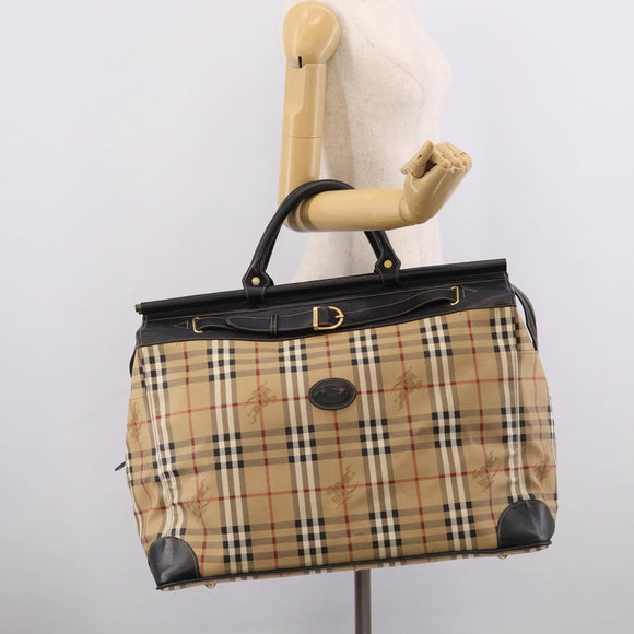 Burberrys Nova Check Boston Bag PVC Beige Gold Auth 212973