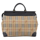 Burberrys Nova Check Boston Bag PVC Beige Gold Auth 212973-3