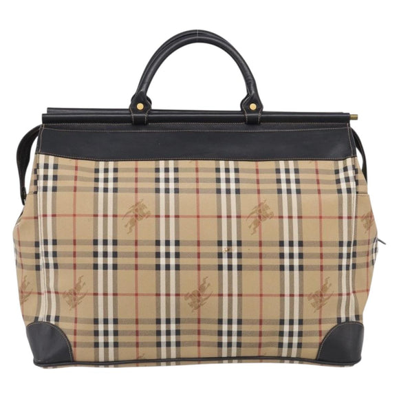 Burberrys Nova Check Boston Bag PVC Beige Gold Auth 212973