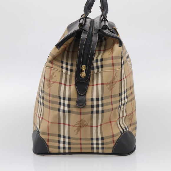 Burberrys Nova Check Boston Bag PVC Beige Gold Auth 212973