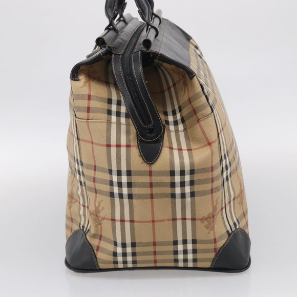 Burberrys Nova Check Boston Bag PVC Beige Gold Auth 212973