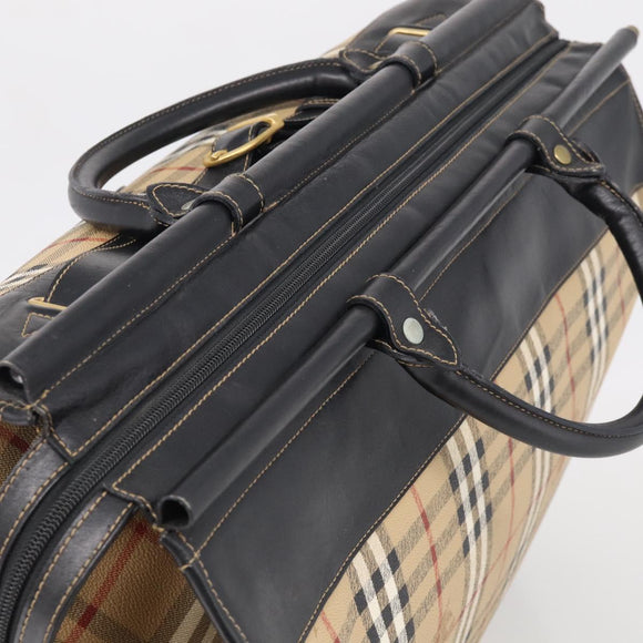 Burberrys Nova Check Boston Bag PVC Beige Gold Auth 212973