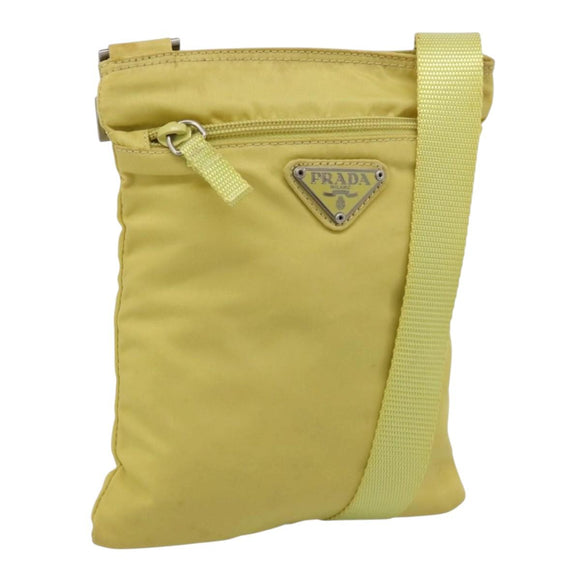 PRADA Shoulder Bag Nylon Yellow Silver Auth 212976