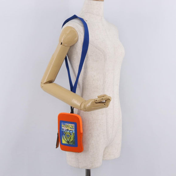 LOEWE Irohebe Nature Neck Pouch Shoulder Bag Canvas Blue Silver Auth 212977M