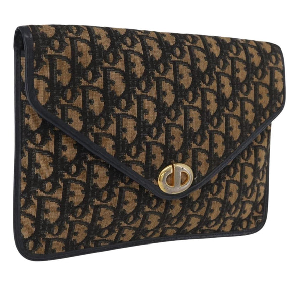 Christian Dior Trotter Canvas Clutch Bag Navy Gold Auth 213001
