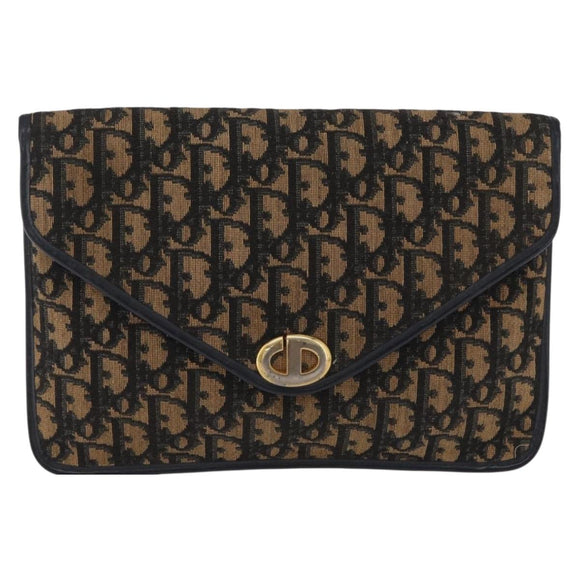 Christian Dior Trotter Canvas Clutch Bag Navy Gold Auth 213001
