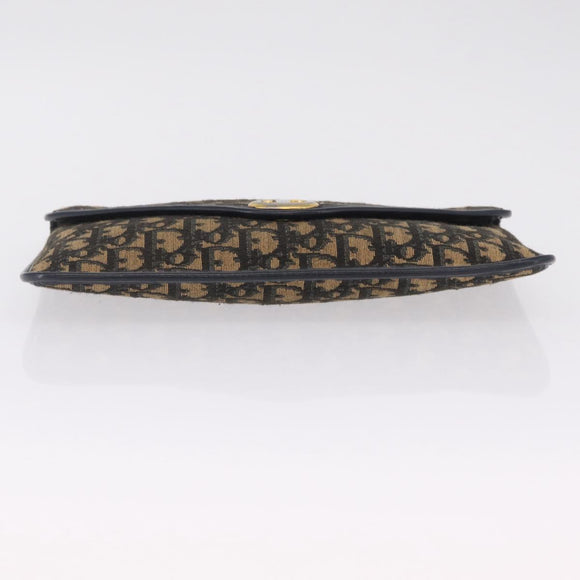 Christian Dior Trotter Canvas Clutch Bag Navy Gold Auth 213001