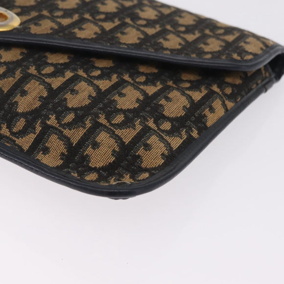 Christian Dior Trotter Canvas Clutch Bag Navy Gold Auth 213001