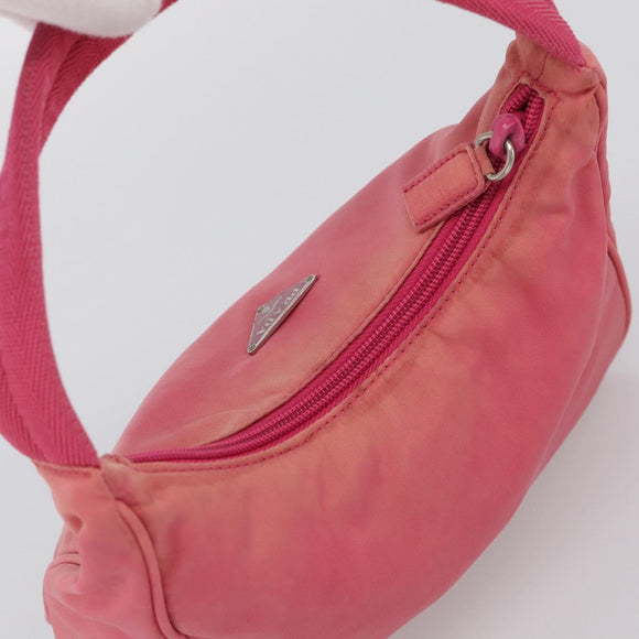 PRADA Hand Pouch Hand Bag Nylon Pink Silver Auth 213002
