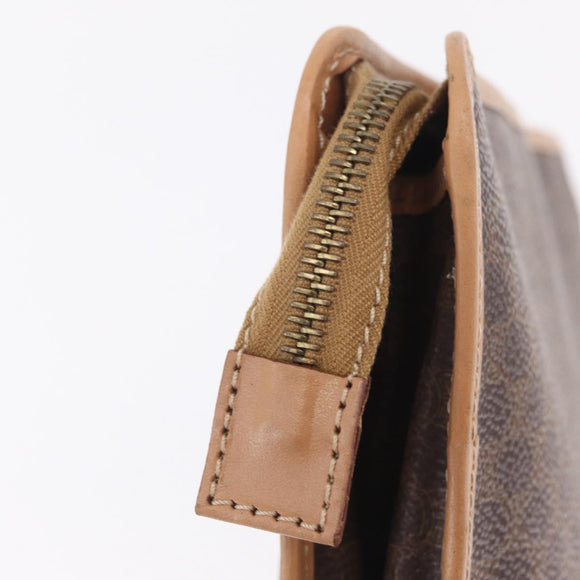 CELINE Macadam Canvas Clutch Bag PVC Leather Brown Gold Auth 213004A
