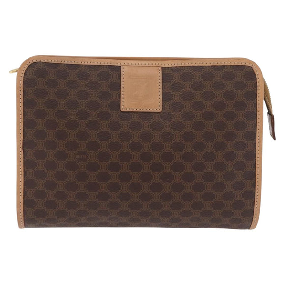 CELINE Macadam Canvas Clutch Bag PVC Leather Brown Gold Auth 213004A