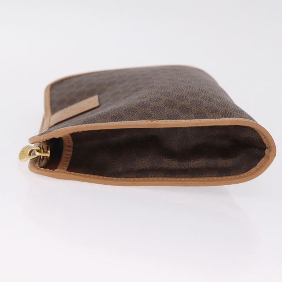 CELINE Macadam Canvas Clutch Bag PVC Leather Brown Gold Auth 213004A