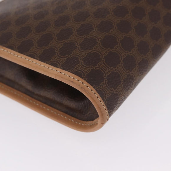 CELINE Macadam Canvas Clutch Bag PVC Leather Brown Gold Auth 213004A