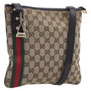 GUCCI GG Canvas Web Sherry Line Shoulder Bag Beige Gold 144388 Auth 213011A-1