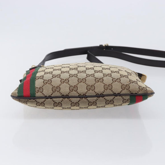 GUCCI GG Canvas Web Sherry Line Shoulder Bag Beige Gold 144388 Auth 213011A