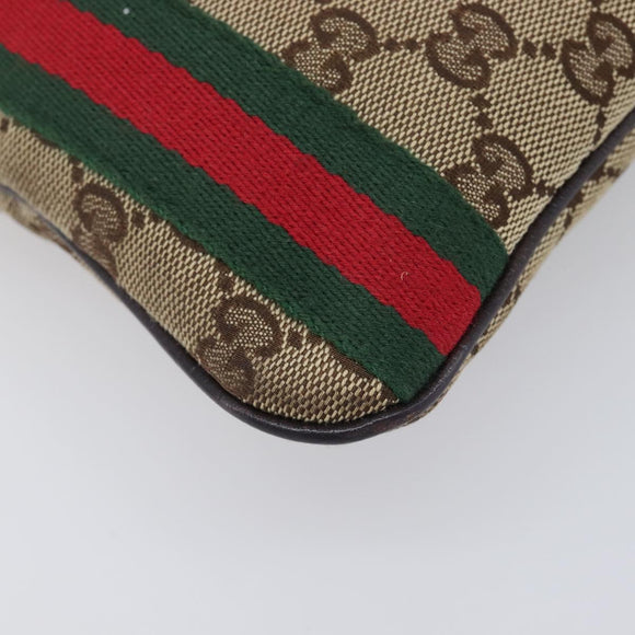 GUCCI GG Canvas Web Sherry Line Shoulder Bag Beige Gold 144388 Auth 213011A