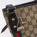 GUCCI GG Canvas Web Sherry Line Shoulder Bag Beige Gold 144388 Auth 213011A-17