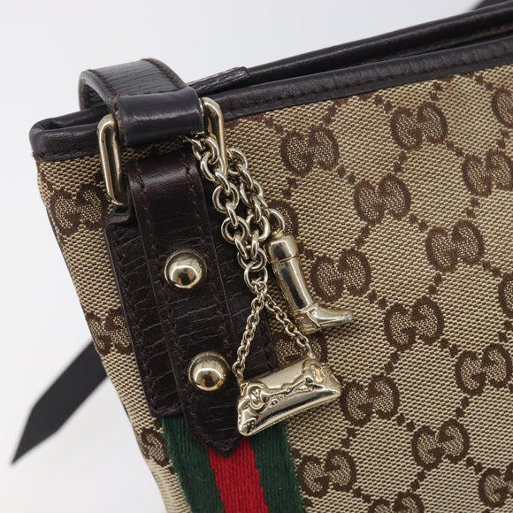 GUCCI GG Canvas Web Sherry Line Shoulder Bag Beige Gold 144388 Auth 213011A