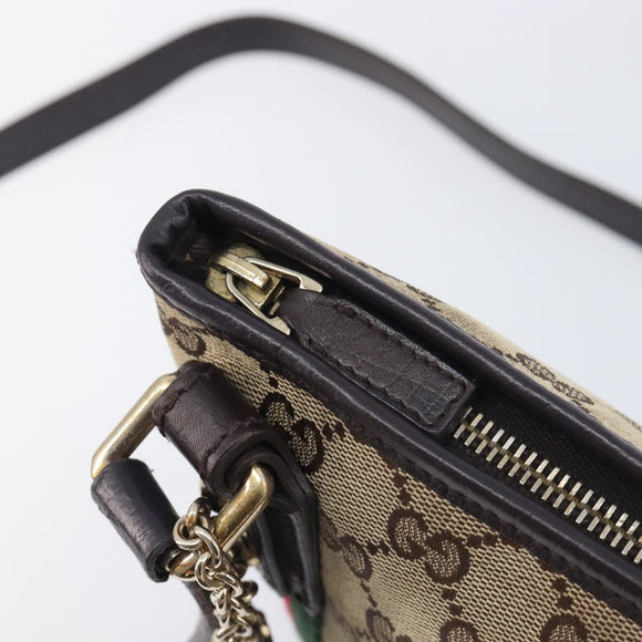 GUCCI GG Canvas Web Sherry Line Shoulder Bag Beige Gold 144388 Auth 213011A
