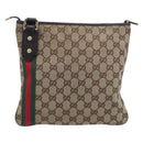 GUCCI GG Canvas Web Sherry Line Shoulder Bag Beige Gold 144388 Auth 213011A-3