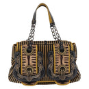 FENDI Chain Shoulder Bag Velvet Beige Auth 213013V-2