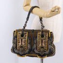 FENDI Chain Shoulder Bag Velvet Beige Auth 213013V-27