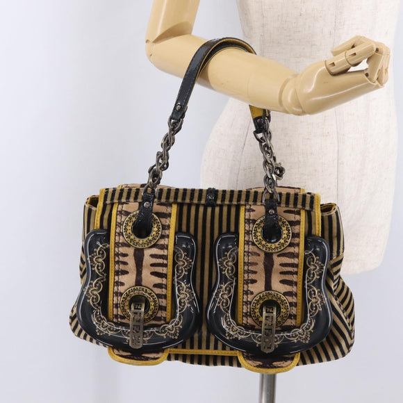 FENDI Chain Shoulder Bag Velvet Beige Auth 213013V