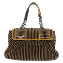 FENDI Chain Shoulder Bag Velvet Beige Auth 213013V-3