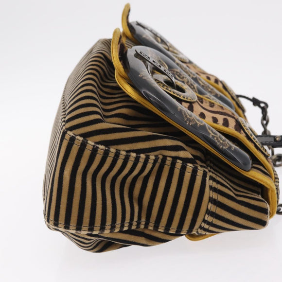FENDI Chain Shoulder Bag Velvet Beige Auth 213013V