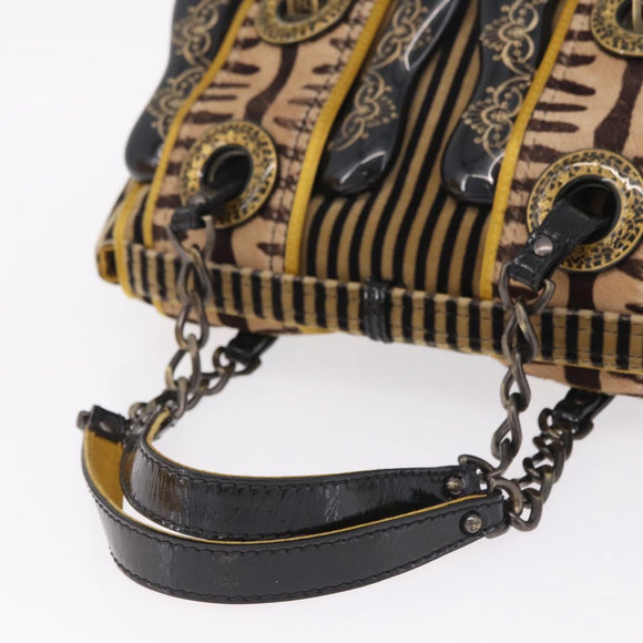 FENDI Chain Shoulder Bag Velvet Beige Auth 213013V