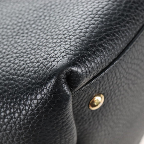 Salvatore Ferragamo Gancini Shoulder Bag Leather Black Gold Auth 213016M