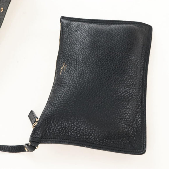 Salvatore Ferragamo Gancini Shoulder Bag Leather Black Gold Auth 213016M