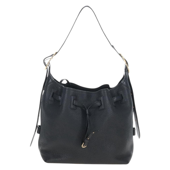 Salvatore Ferragamo Gancini Shoulder Bag Leather Black Gold Auth 213016M