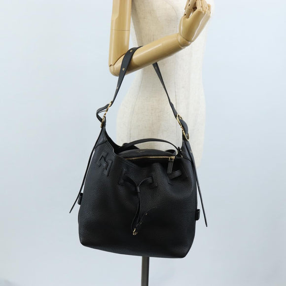 Salvatore Ferragamo Gancini Shoulder Bag Leather Black Gold Auth 213016M