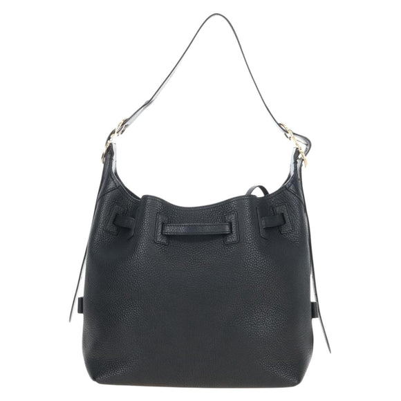 Salvatore Ferragamo Gancini Shoulder Bag Leather Black Gold Auth 213016M