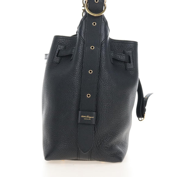 Salvatore Ferragamo Gancini Shoulder Bag Leather Black Gold Auth 213016M