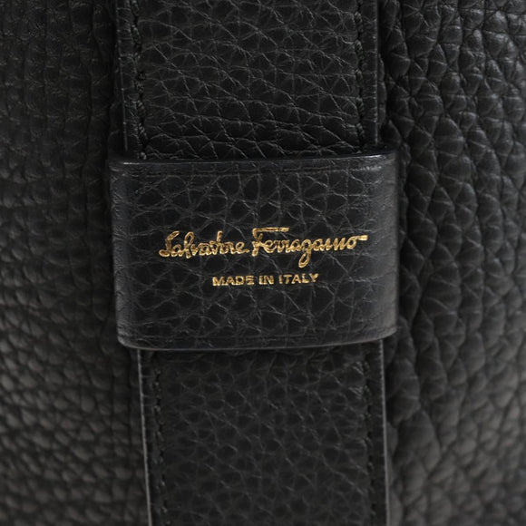 Salvatore Ferragamo Gancini Shoulder Bag Leather Black Gold Auth 213016M