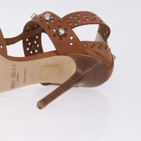 Jimmy Choo High Heels Sandals Leather 37 Brown Auth 213017A