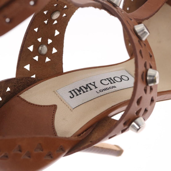 Jimmy Choo High Heels Sandals Leather 37 Brown Auth 213017A