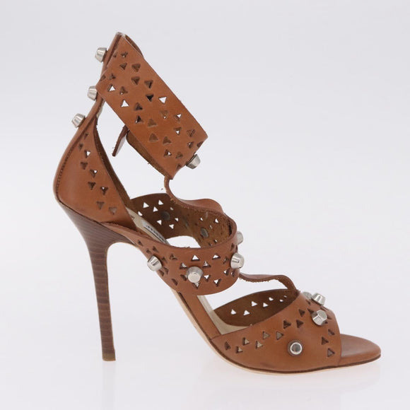Jimmy Choo High Heels Sandals Leather 37 Brown Auth 213017A