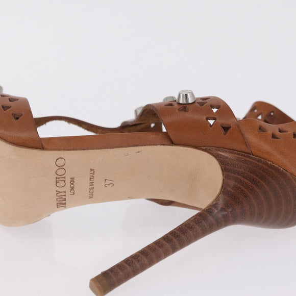 Jimmy Choo High Heels Sandals Leather 37 Brown Auth 213017A
