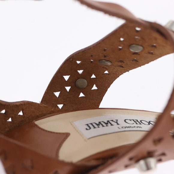 Jimmy Choo High Heels Sandals Leather 37 Brown Auth 213017A