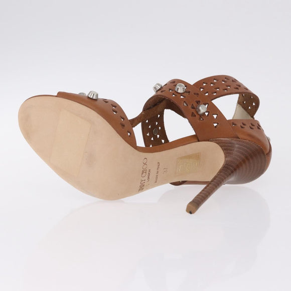 Jimmy Choo High Heels Sandals Leather 37 Brown Auth 213017A